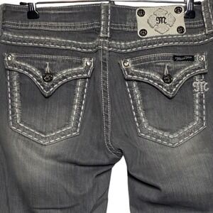 Miss Me JY5014S Grey Skinny Jeans Rhinestone Flap Pocket Contrast Stitch 29